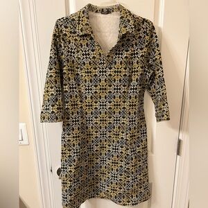 J. McLaughlin Black and Gold Swirl Dress